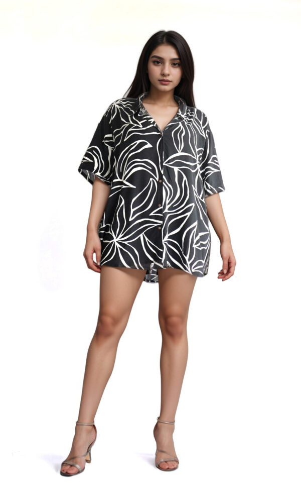 Tropical Breeze Oversized Leaf-Print Shirt