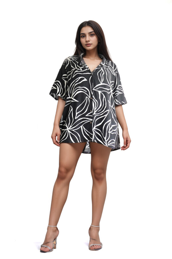 Tropical Breeze Oversized Leaf-Print Shirt - Image 3