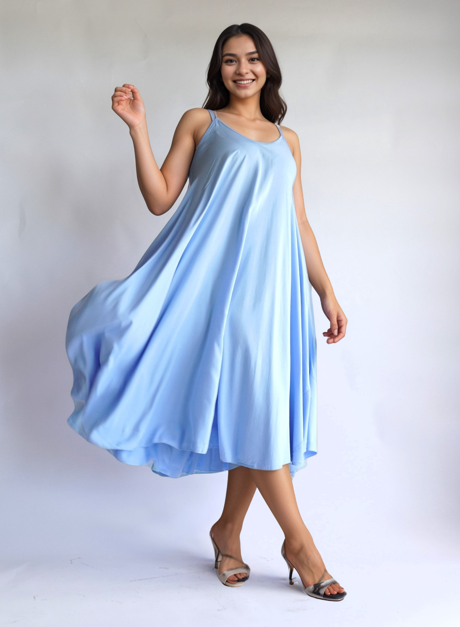 Halo Blue Twist-Knot Swing Midi Dress - Image 5