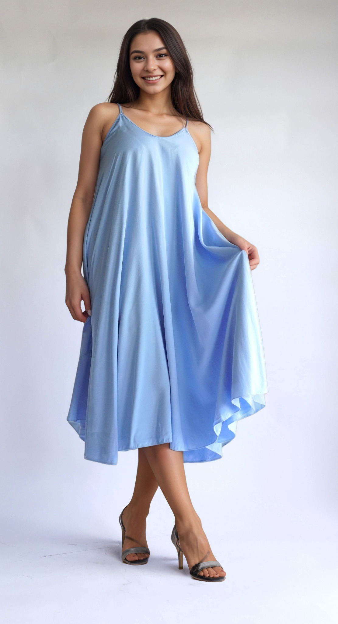Halo Blue Twist-Knot Swing Midi Dress - Image 4