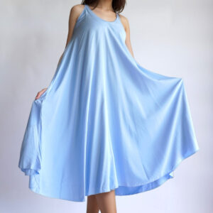 Halo Blue Twist-Knot Swing Midi Dress