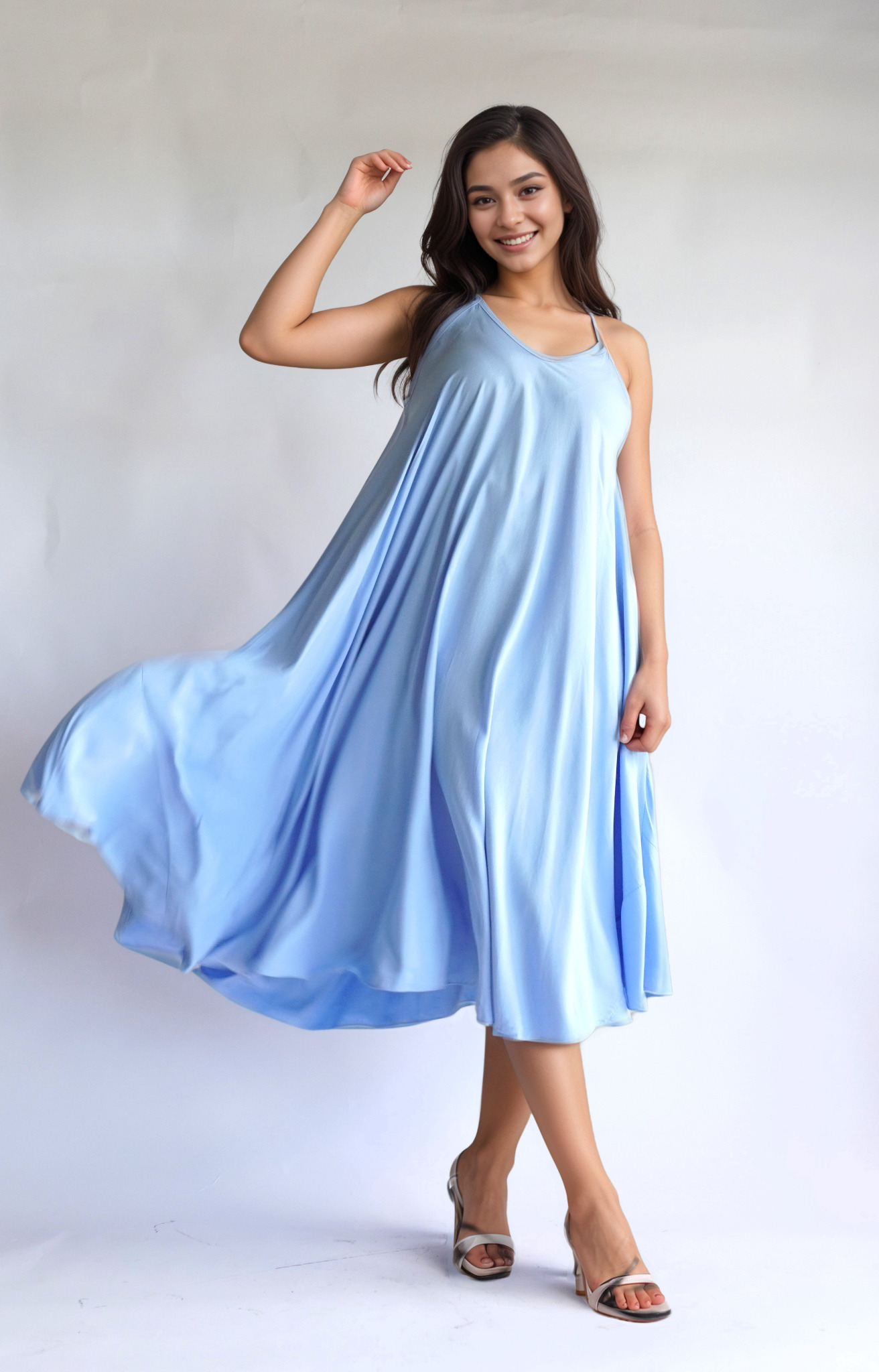 Halo Blue Twist-Knot Swing Midi Dress - Image 2