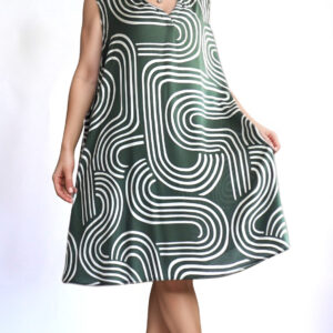 Elmira Green Maze-Print Sleeveless Swing Dress